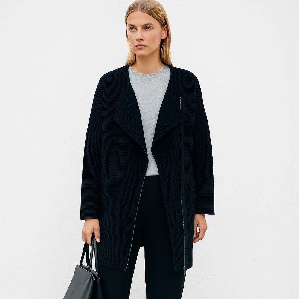 MaxMara Black Open-Front Ribbed Knit Cardigan